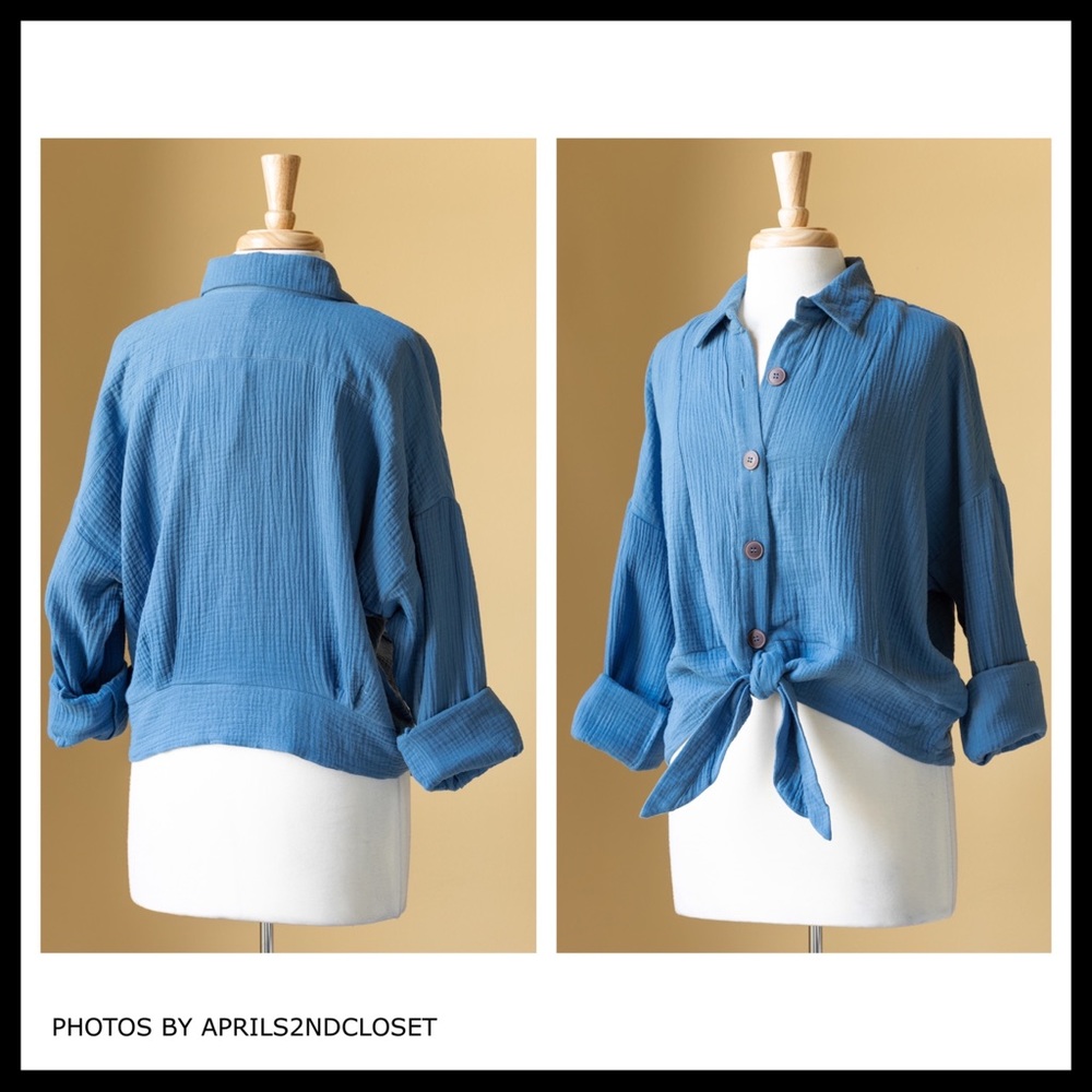 FREE PEOPLE BOHO BUTTON DOWN SHIRT CROP TOP A2C - Picture 3 of 16